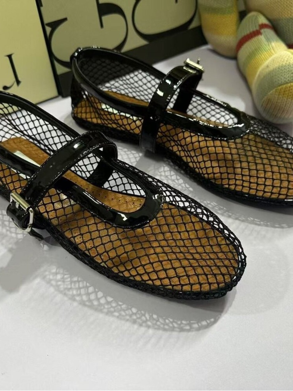 Alaïa Black Patent Mary Jane Fishnet Flats